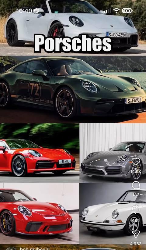 Reel: a Porsche compilation, captioned 'It started with a Porsche I couldn't afford'