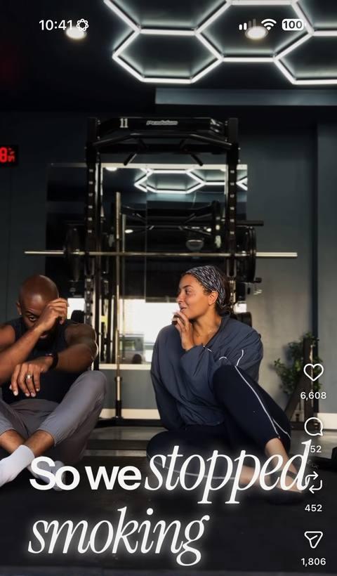 Reel: a man and woman in a gym, 'So we stopped smoking'